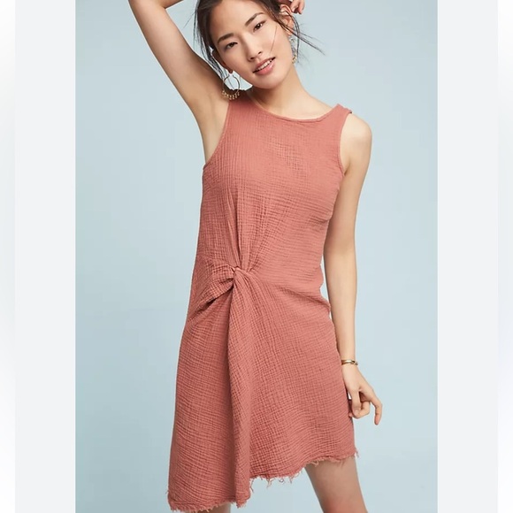 Amadi Shayna Rust Sleeveless Dress with Knot Detail. Slub Cotton. Size M, Travel - Picture 1 of 14